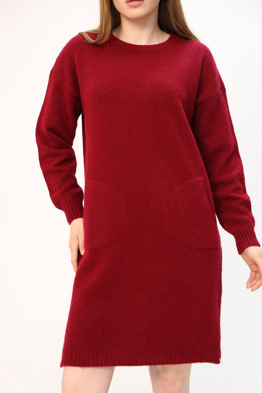Burgundy Double Pocket Bicycle Collar Tunic Dress BCES-252022 - Dudley
