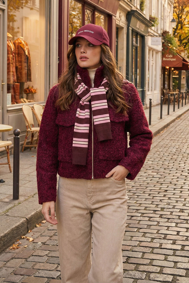 Burgundy Double Pocket Zippered Buckle Jacket BCHCA-251232 - Prince George