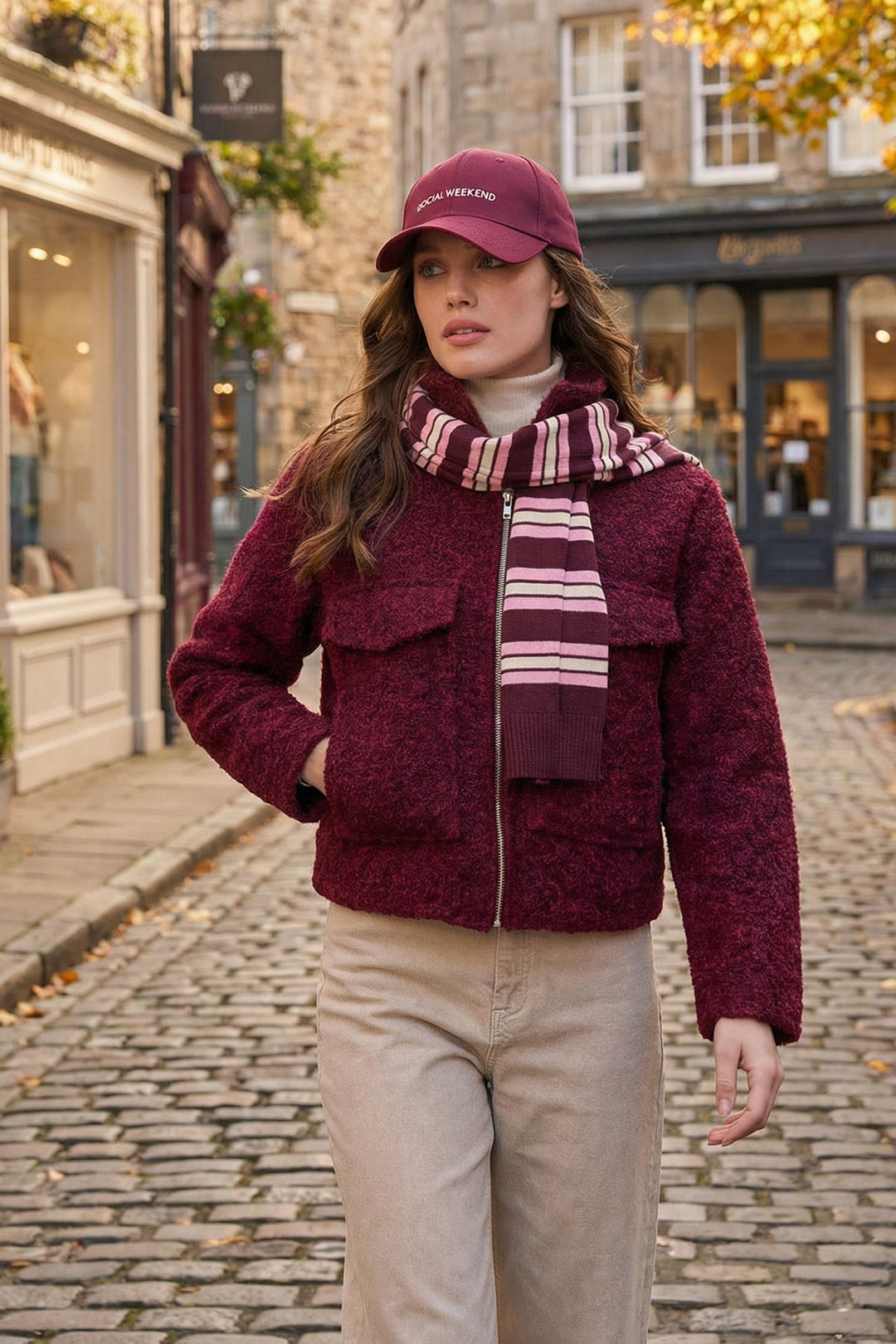 Burgundy Double Pocket Zippered Buckle Jacket BCHCA-251232 - Prince George