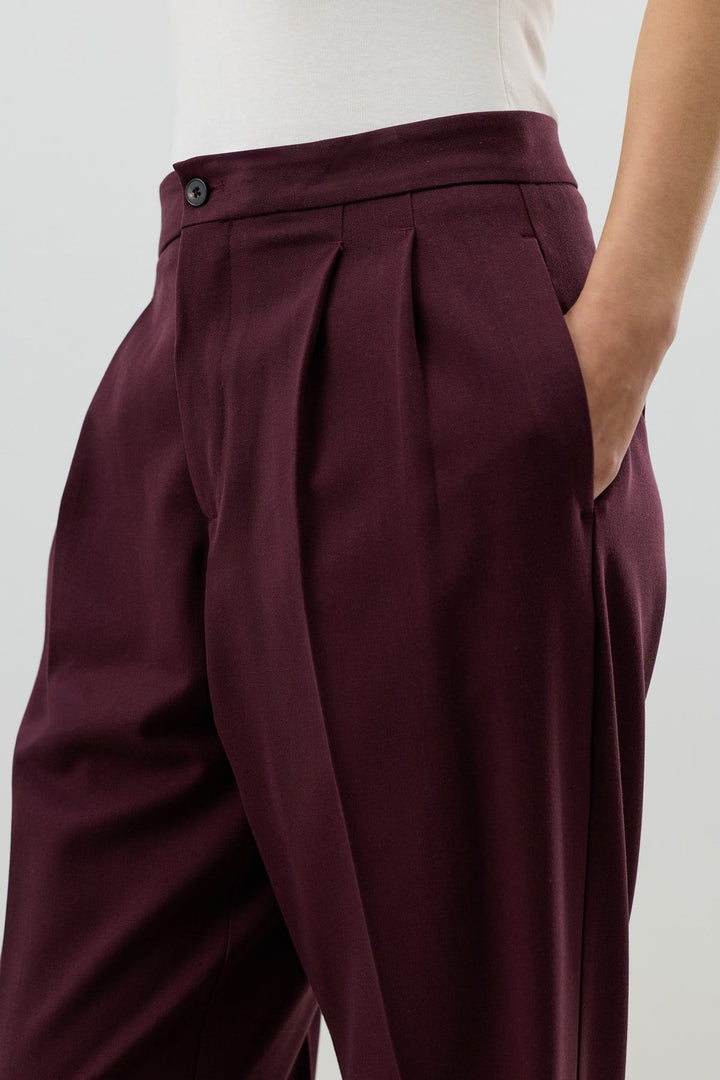 ANT Antioch Bordo Çift Pileli Kadın Pantolon - Keizer
