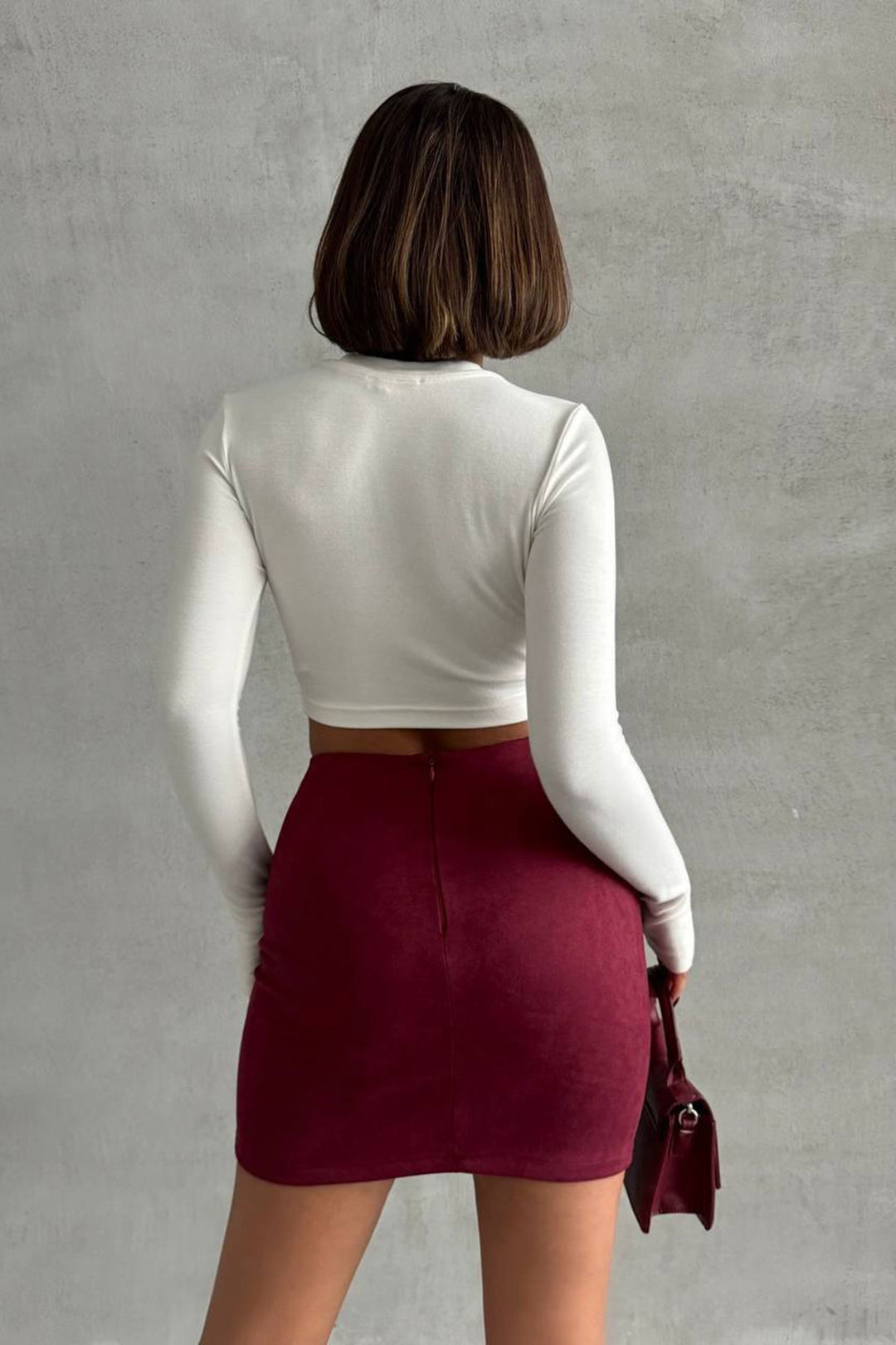 Burgundy Corduroy Suede Skirt BCHN-25261011 - Cerignola