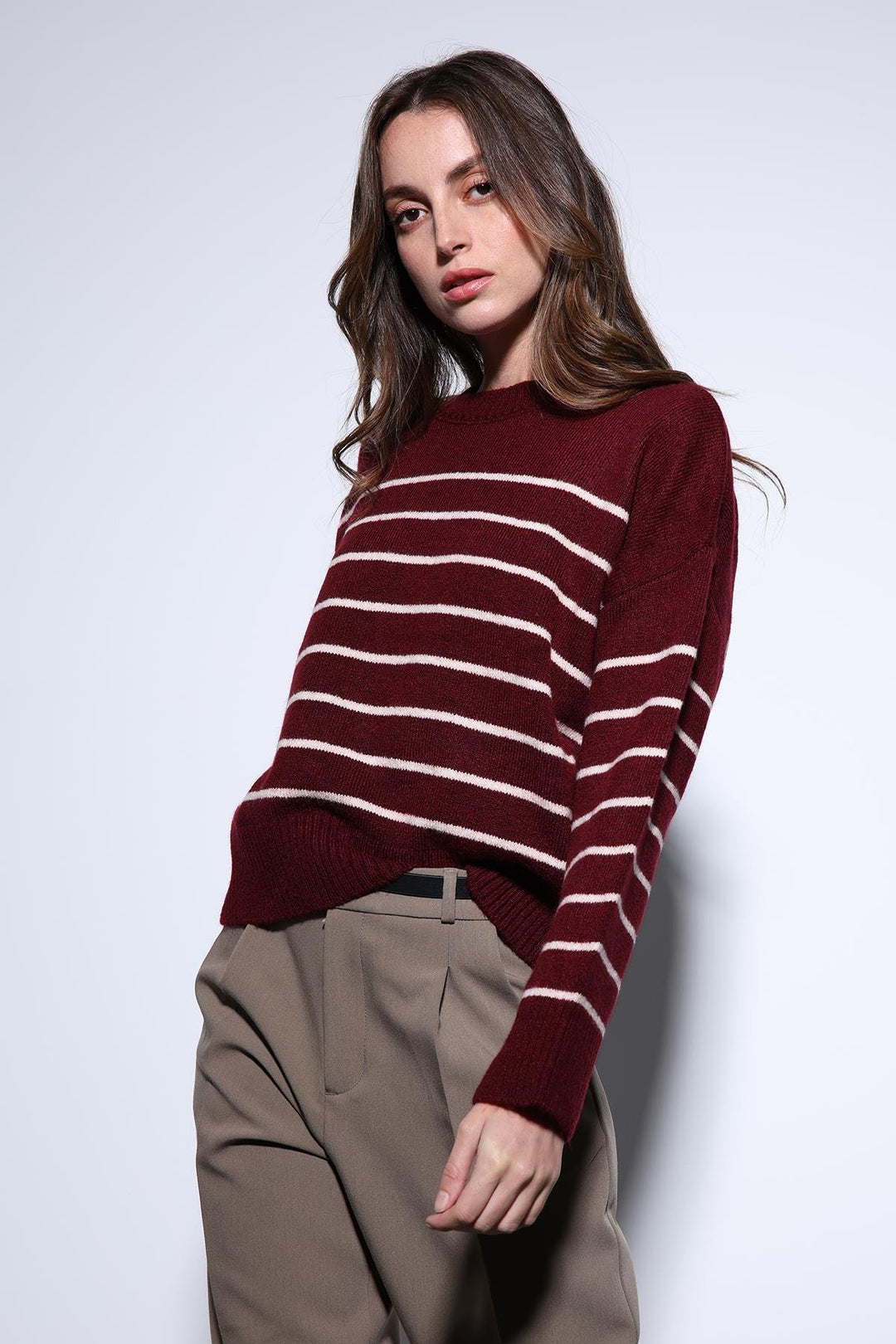 ANT Antioch Bordo Çizgili Triko Kazak - Matosinhos