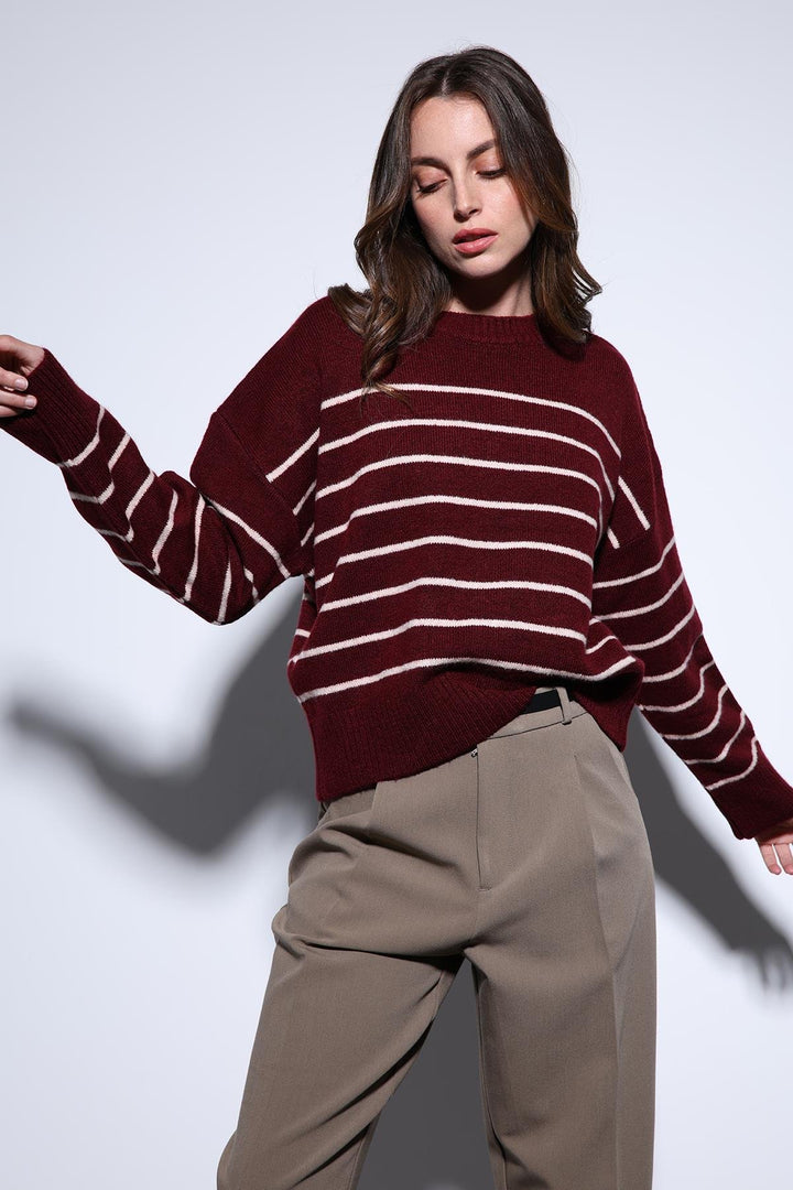 ANT Antioch Bordo Çizgili Triko Kazak - Matosinhos