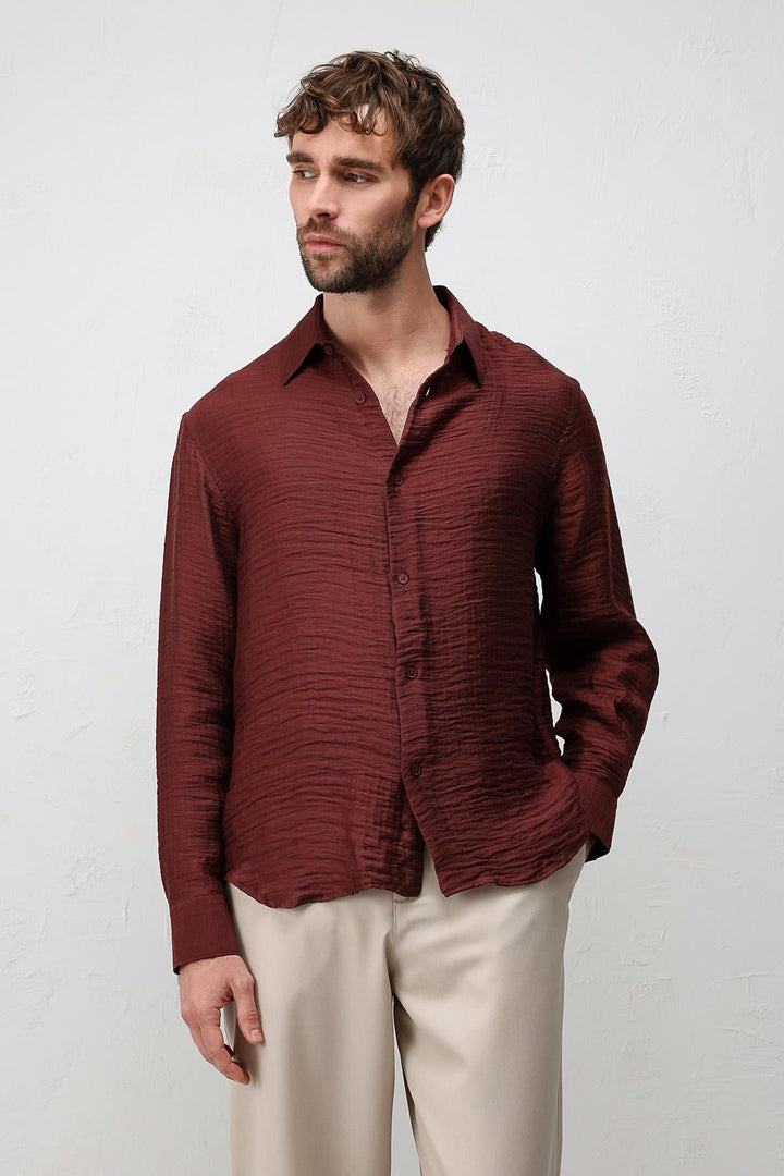 ANT Antioch Bordo Crinkled Relax Fit Erkek Gömlek - Port Huron