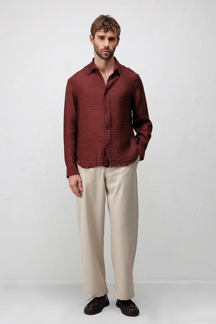 ANT Antioch Bordo Crinkled Relax Fit Erkek Gömlek - Port Huron