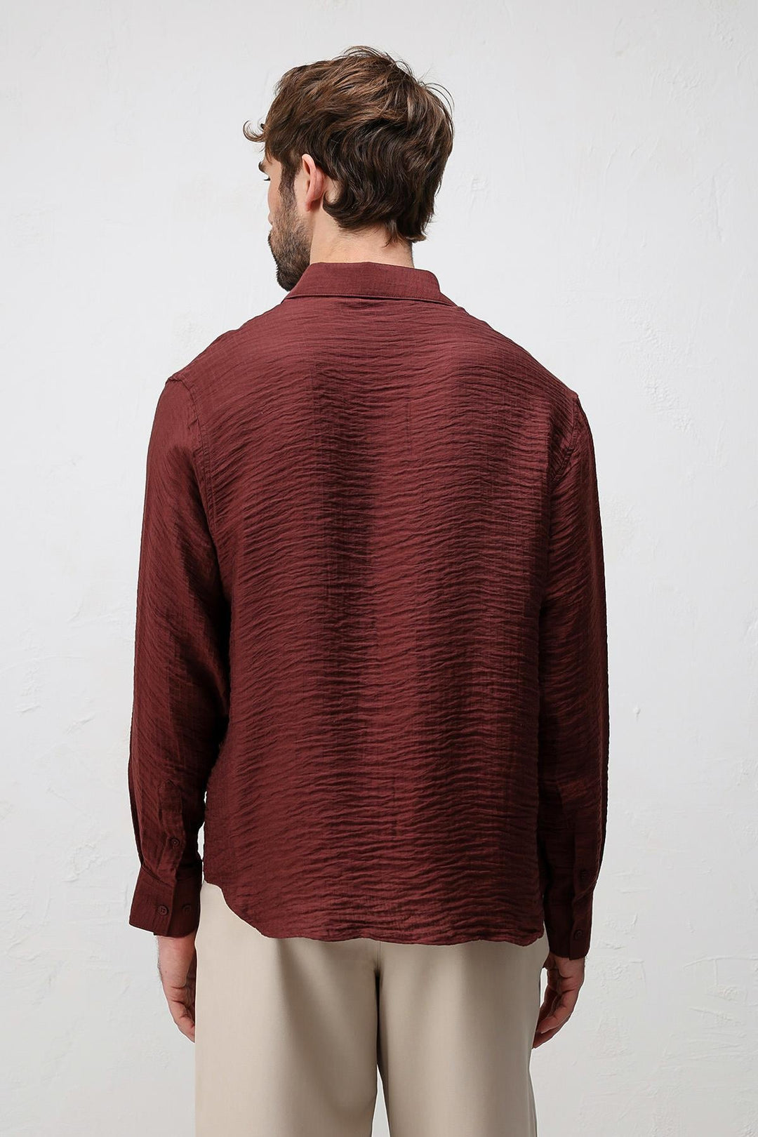ANT Antioch Bordo Crinkled Relax Fit Erkek Gömlek - Port Huron
