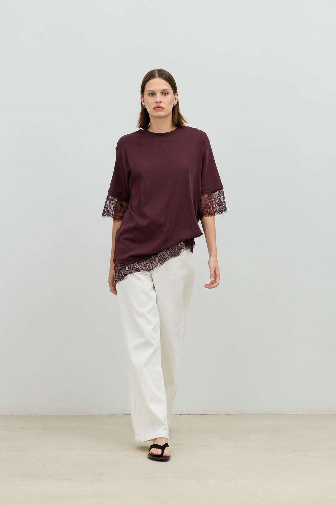 ANT Antioch Bordo Dantel Detaylı Kadın T-Shirt - Visalia