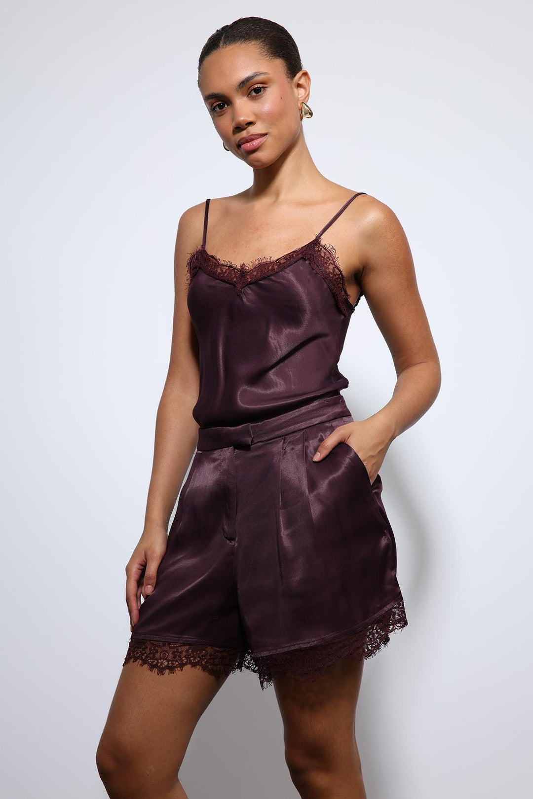 ANT Antioch Bordo Dantel Detaylı Saten Top - Paredes