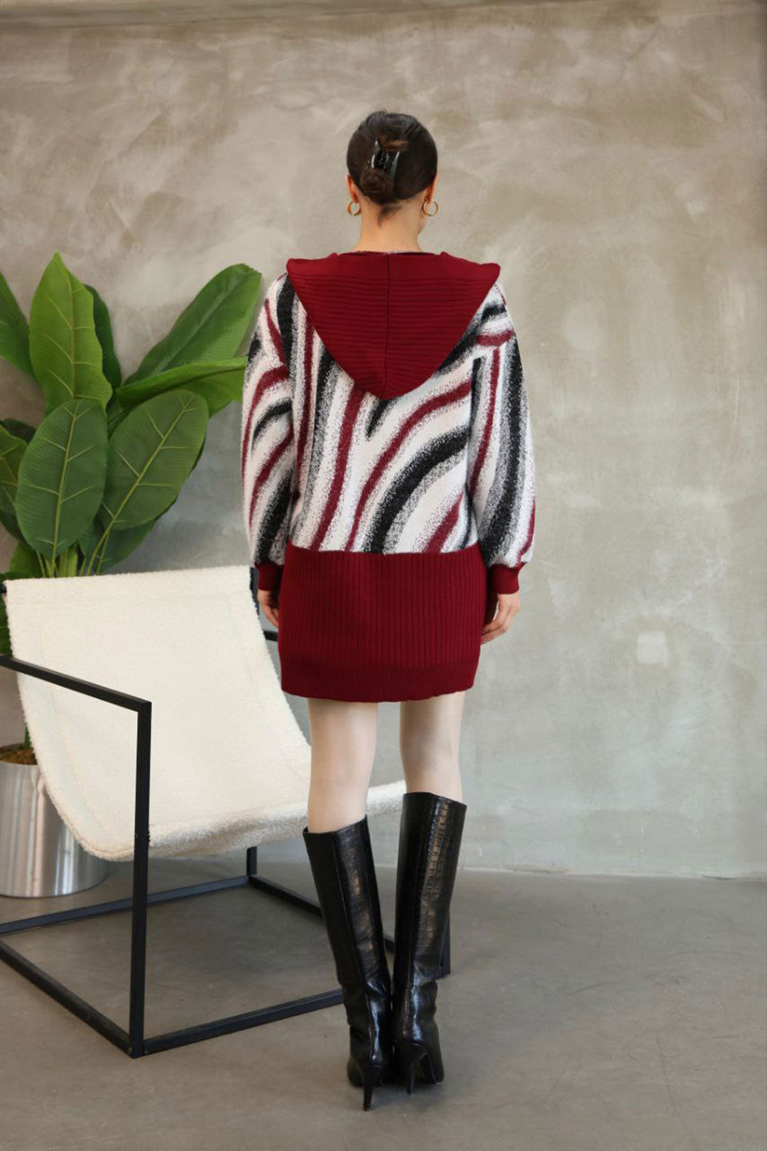 Burgundy Patterned Button Detailed Knit Cardigan BCES-252025 - Lakewood