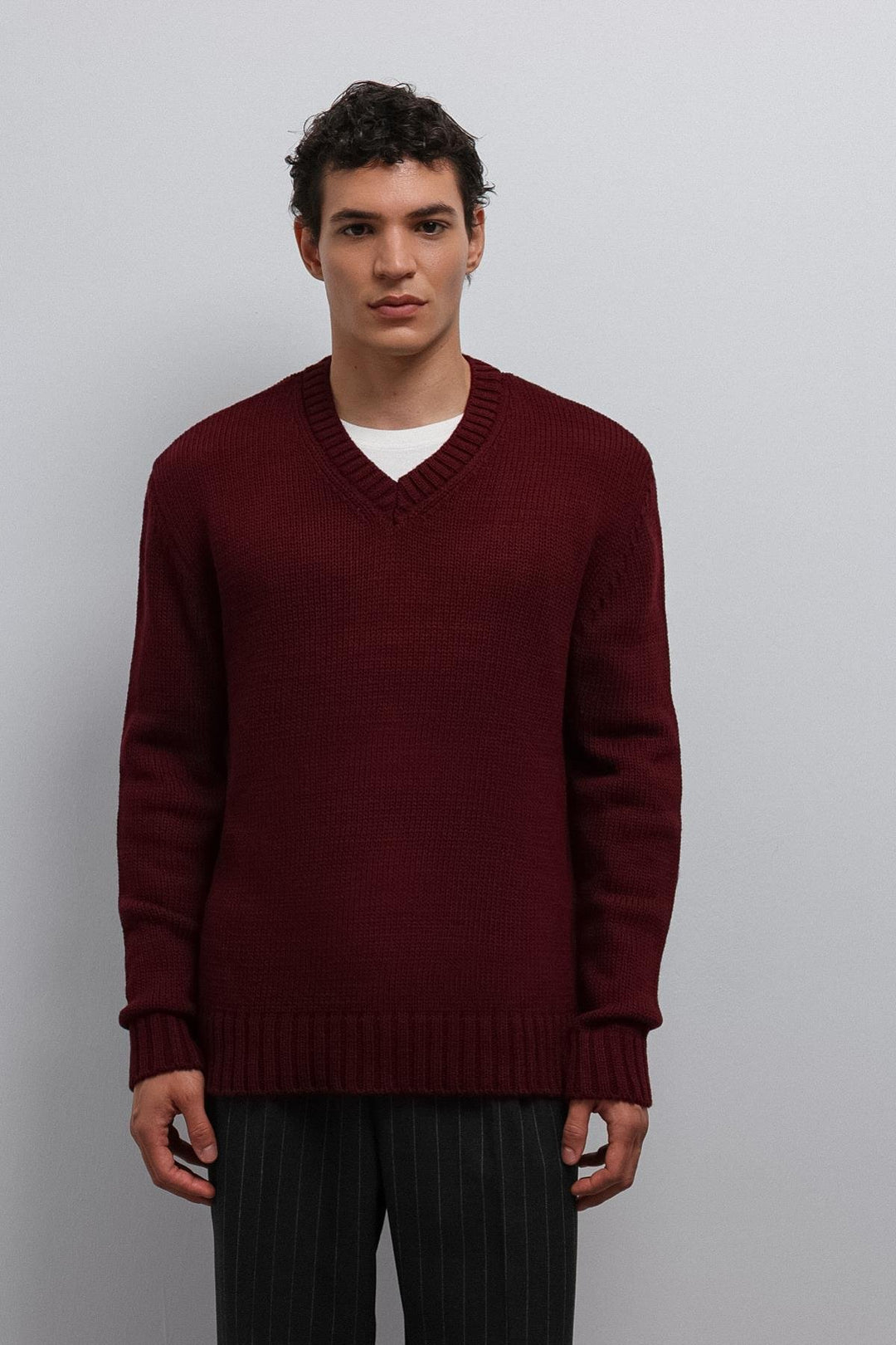 ANT Antioch Burgundy Textured V-Neck Men's Sweater - Freeport