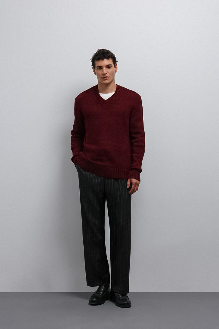 ANT Antioch Burgundy Textured V-Neck Men's Sweater - Freeport