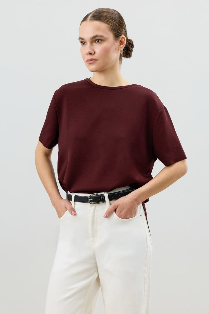 ANT Antioch Bordo Dökümlü Kadın T-Shirt - Grantham