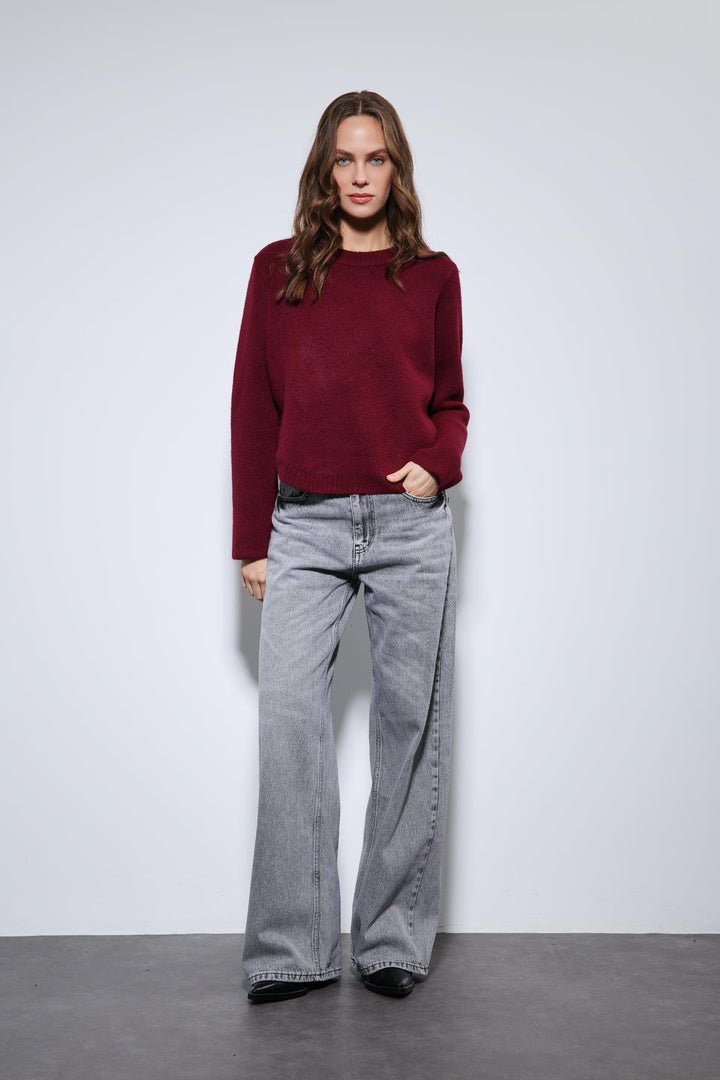 ANT Antioch Burgundy Button-Detailed Knit Sweater - Évosmos