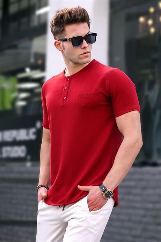 MDX Burgundy Buttoned Knit Men's T-shirt - Manchester