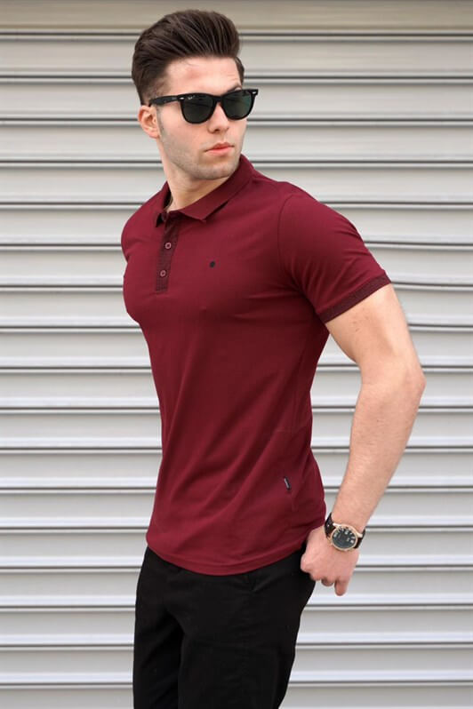 MDX Burgundy Plain Polo Neck Men's T-shirt - Backnang