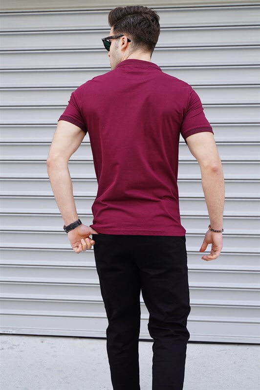 MDX Burgundy Plain Polo Neck Men's T-shirt - Backnang