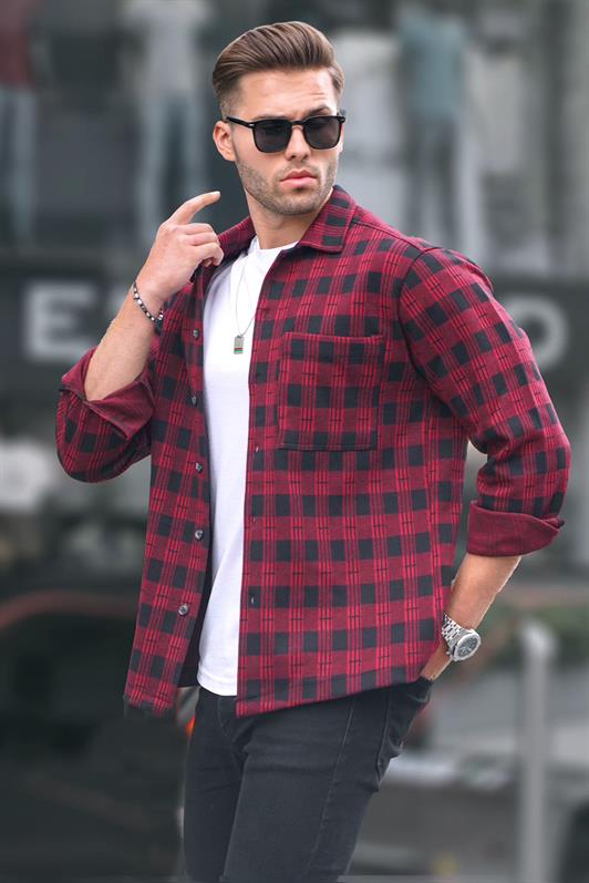MDX Burgundy Plaid Regular Fit Men's Shirt 6714 - Champigny-sur-Marne