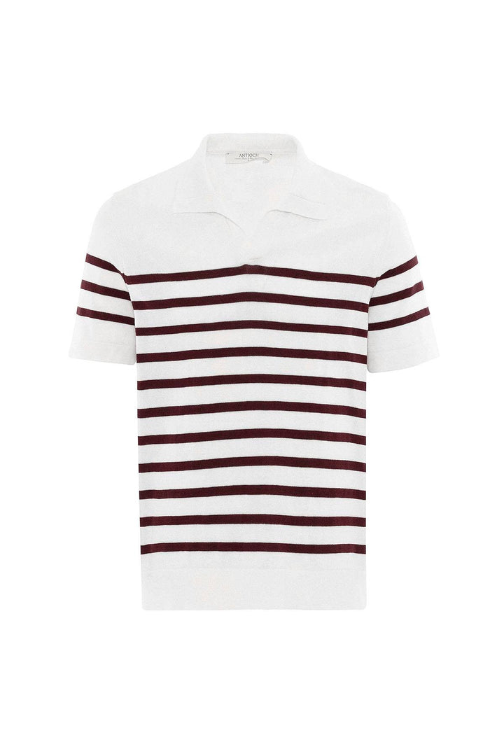 ANT Antioch Bordo-Ekru Polo Yaka Çizgili Erkek Triko T-Shirt - Georgetown