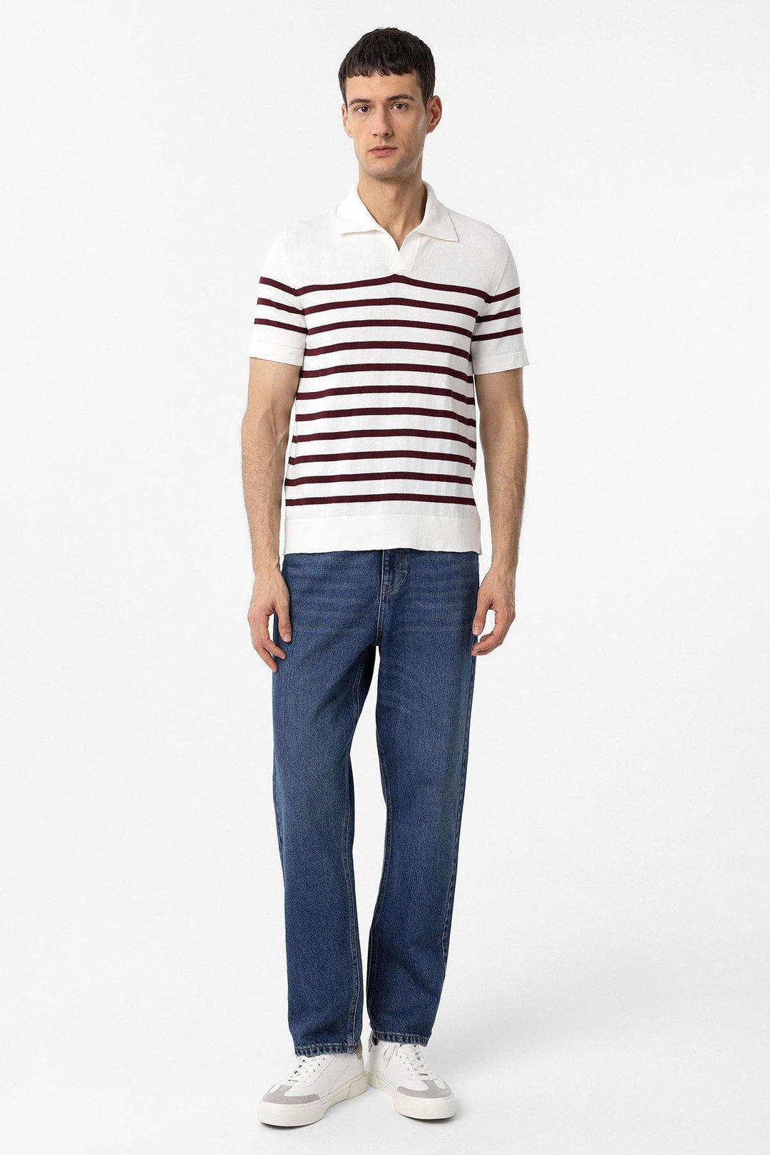 ANT Antioch Bordo-Ekru Polo Yaka Çizgili Erkek Triko T-Shirt - Georgetown