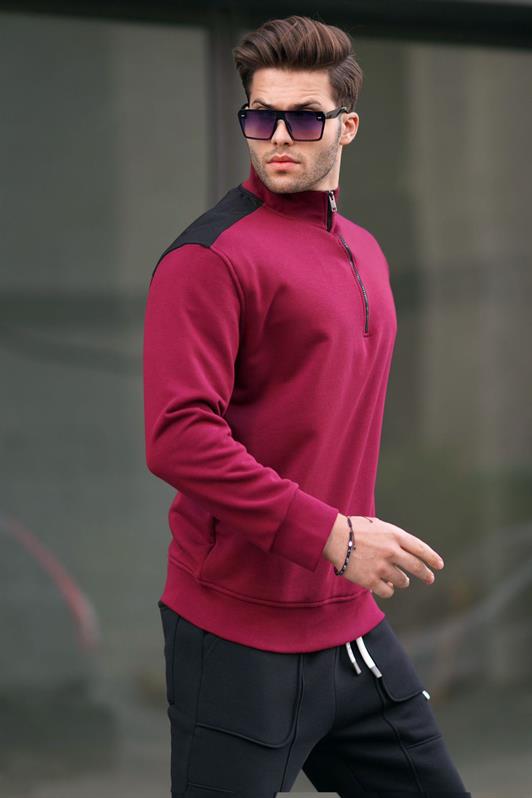 MDX Burgundy Zip Neck Basic Men's Sweatshirt 6157 - Stakhanov
