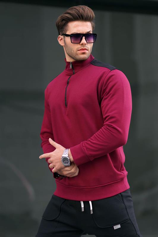 MDX Burgundy Zip Neck Basic Men's Sweatshirt 6157 - Stakhanov
