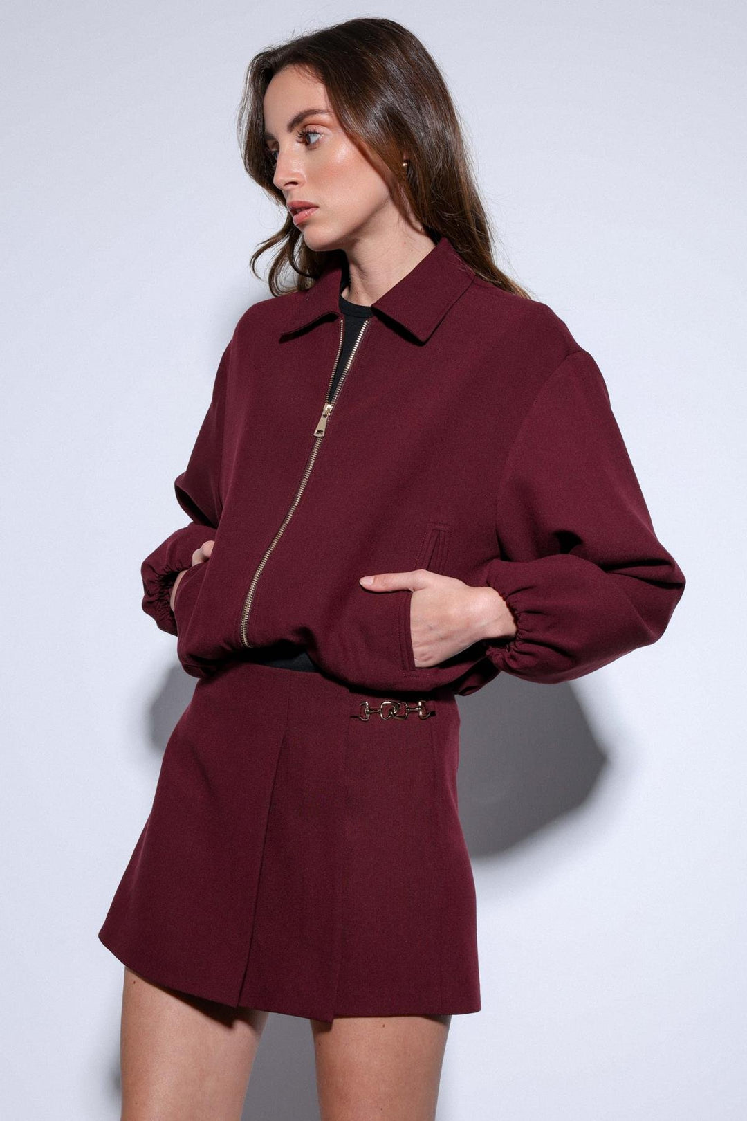 ANT Antioch Burgundy Zip-Up Bomber Women's Jacket - Hammond
