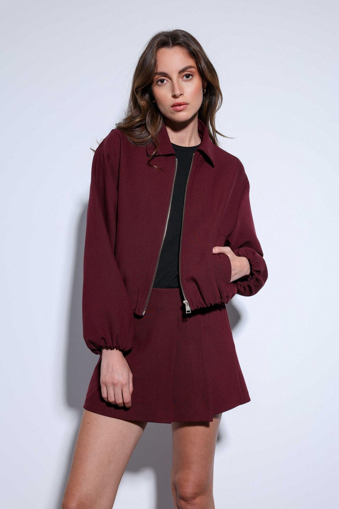 ANT Antioch Burgundy Zip-Up Bomber Women's Jacket - Hammond