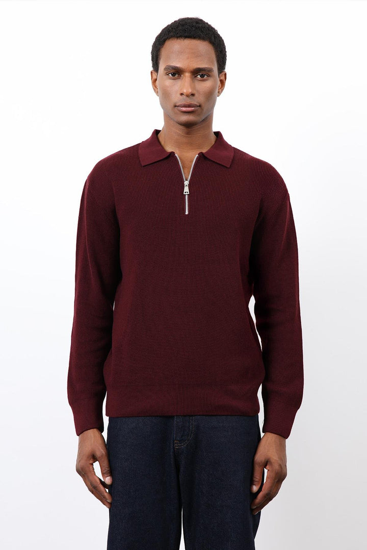 ANT Antioch Bordo Fermuarlı Erkek Triko Kazak - Middleton