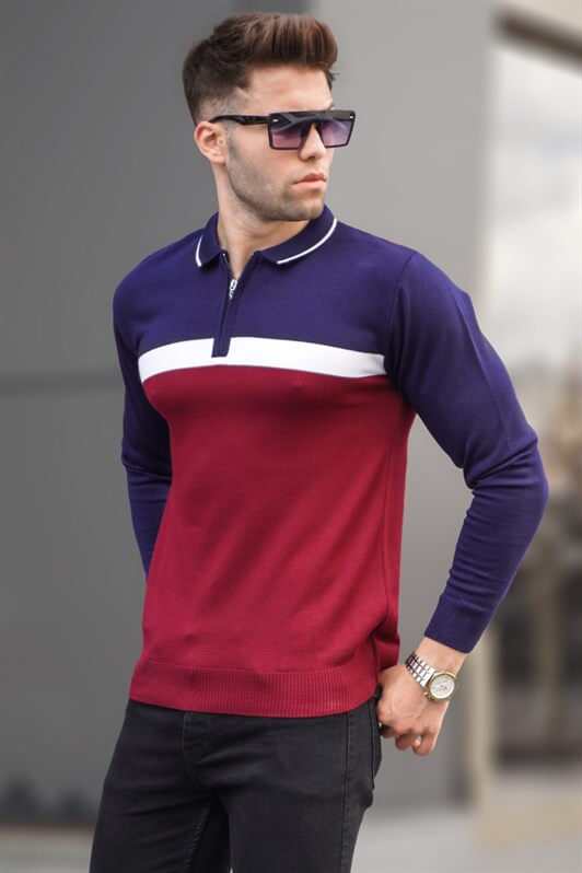 MDX Burgundy Zippered Polo Neck Sweater 5787 - Glyfáda