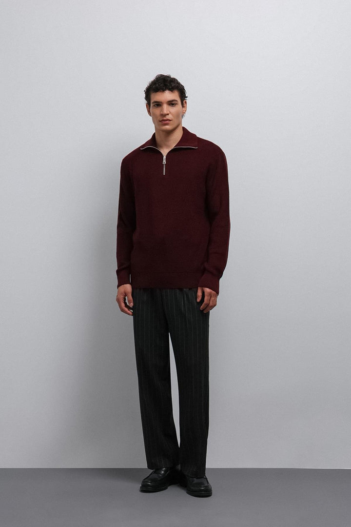 ANT Antioch Burgundy Zippered Knit Men's Sweater - Haltom City