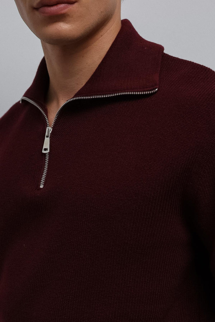 ANT Antioch Burgundy Zippered Knit Men's Sweater - Haltom City