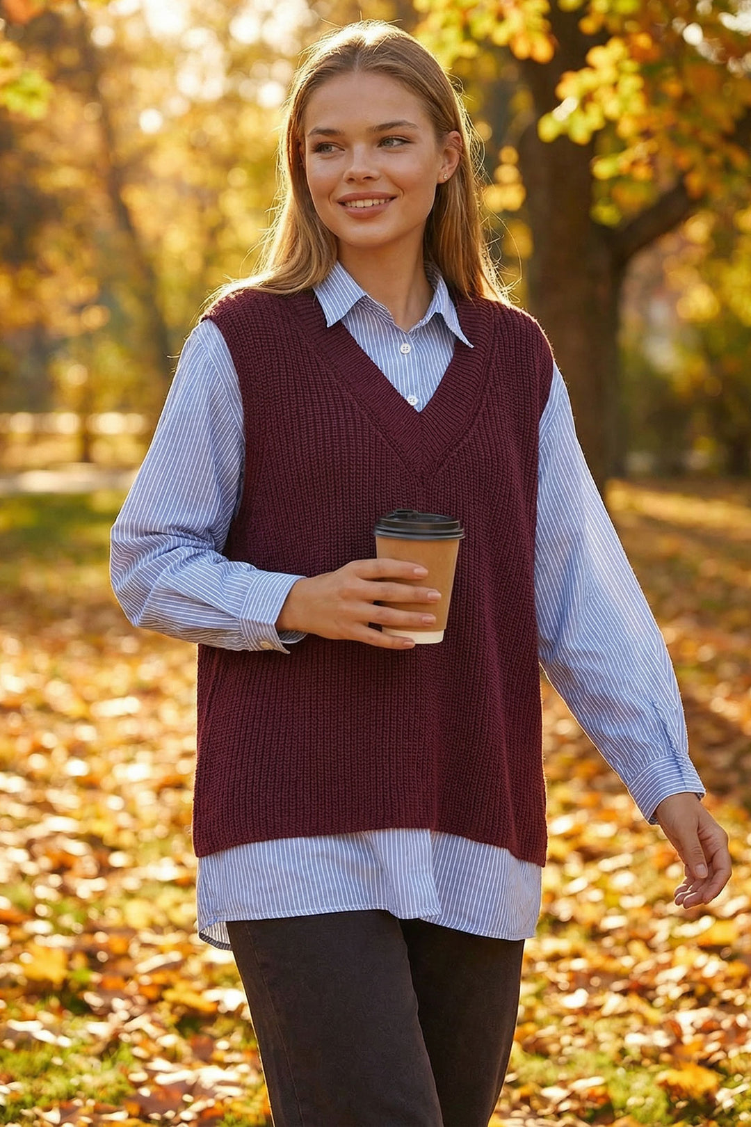 Burgundy Shirt Detailed V-Neck Knit Sweater Blouse BCHPK-251251 - Dothan