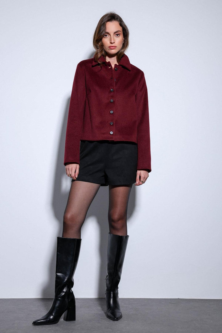 ANT Antioch Burgundy Shirt Collar Short Pea Coat - Roubaix