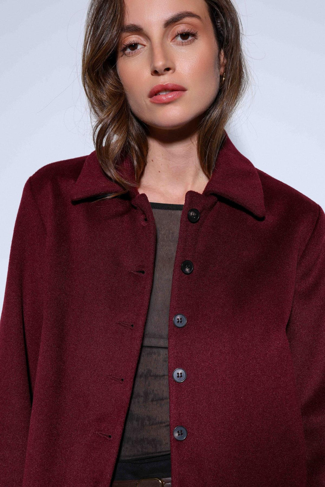 ANT Antioch Burgundy Shirt Collar Short Pea Coat - Roubaix