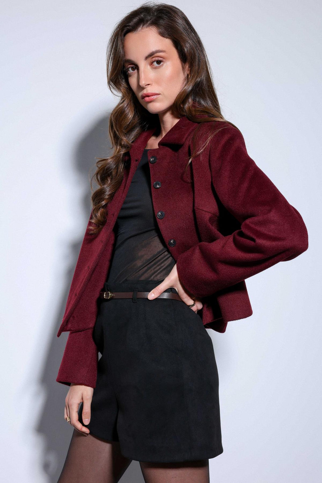 ANT Antioch Burgundy Shirt Collar Short Pea Coat - Roubaix