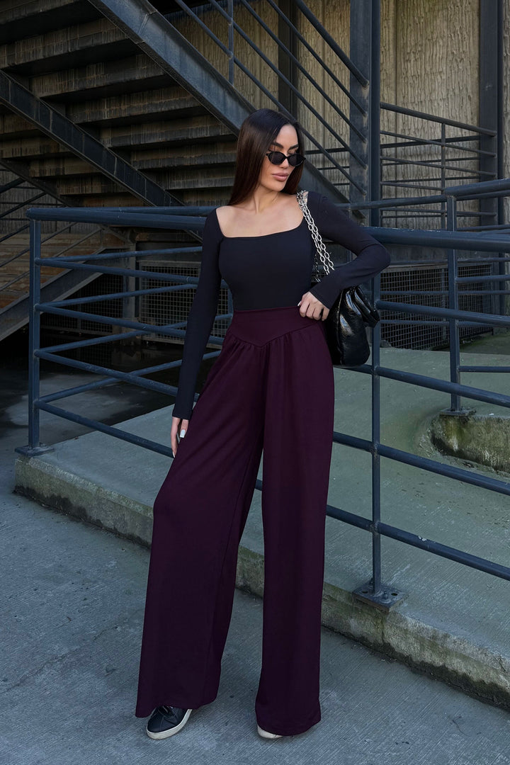 Burgundy Spanish Hem Ultra Soft Fabric Trousers BCDF-25P0003 - Nuevo Casas Grandes