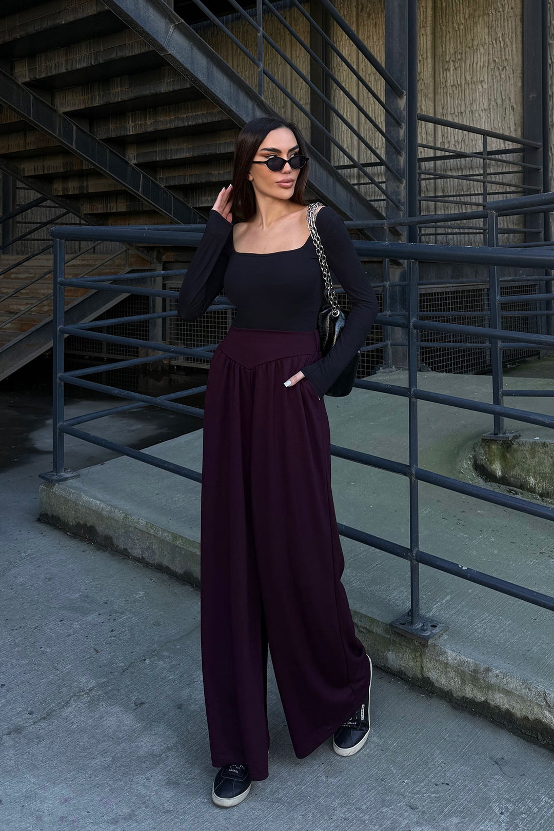 Burgundy Spanish Hem Ultra Soft Fabric Trousers BCDF-25P0003 - Nuevo Casas Grandes