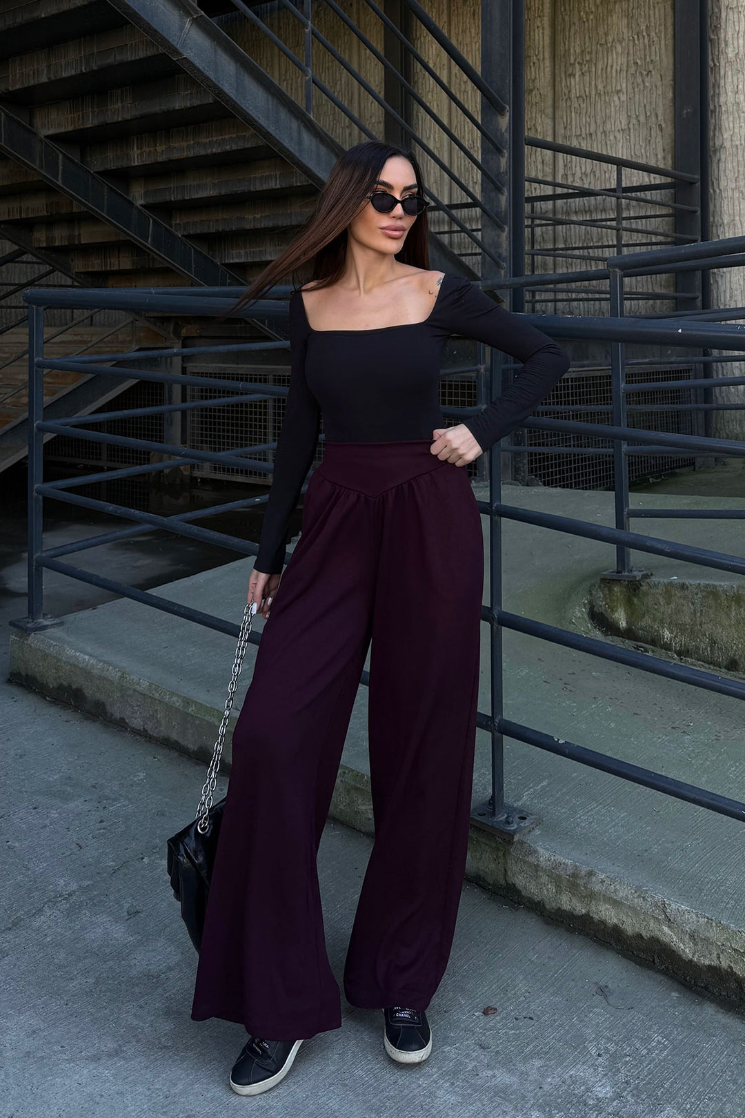 Burgundy Spanish Hem Ultra Soft Fabric Trousers BCDF-25P0003 - Nuevo Casas Grandes
