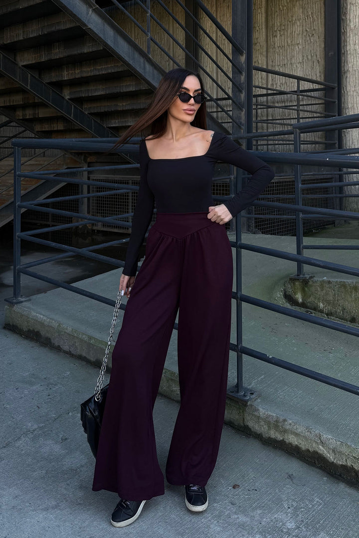 Burgundy Spanish Hem Ultra Soft Fabric Trousers BCDF-25P0003 - Nuevo Casas Grandes