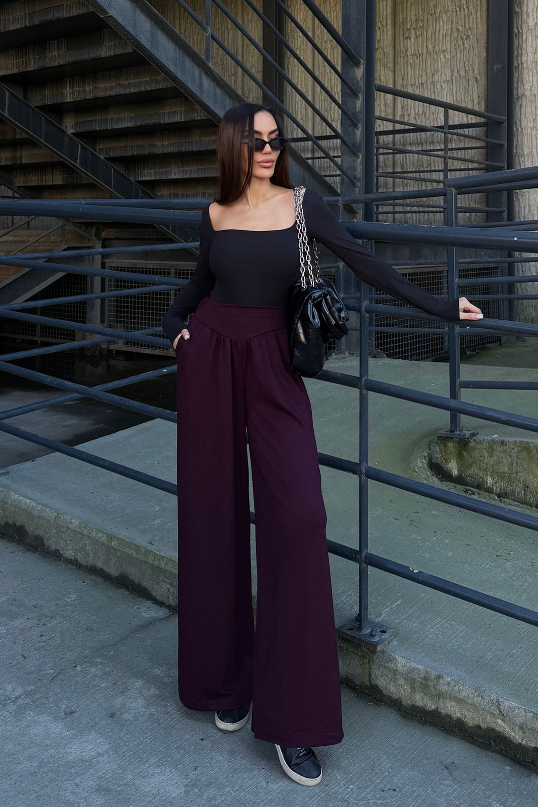 Burgundy Spanish Hem Ultra Soft Fabric Trousers BCDF-25P0003 - Nuevo Casas Grandes