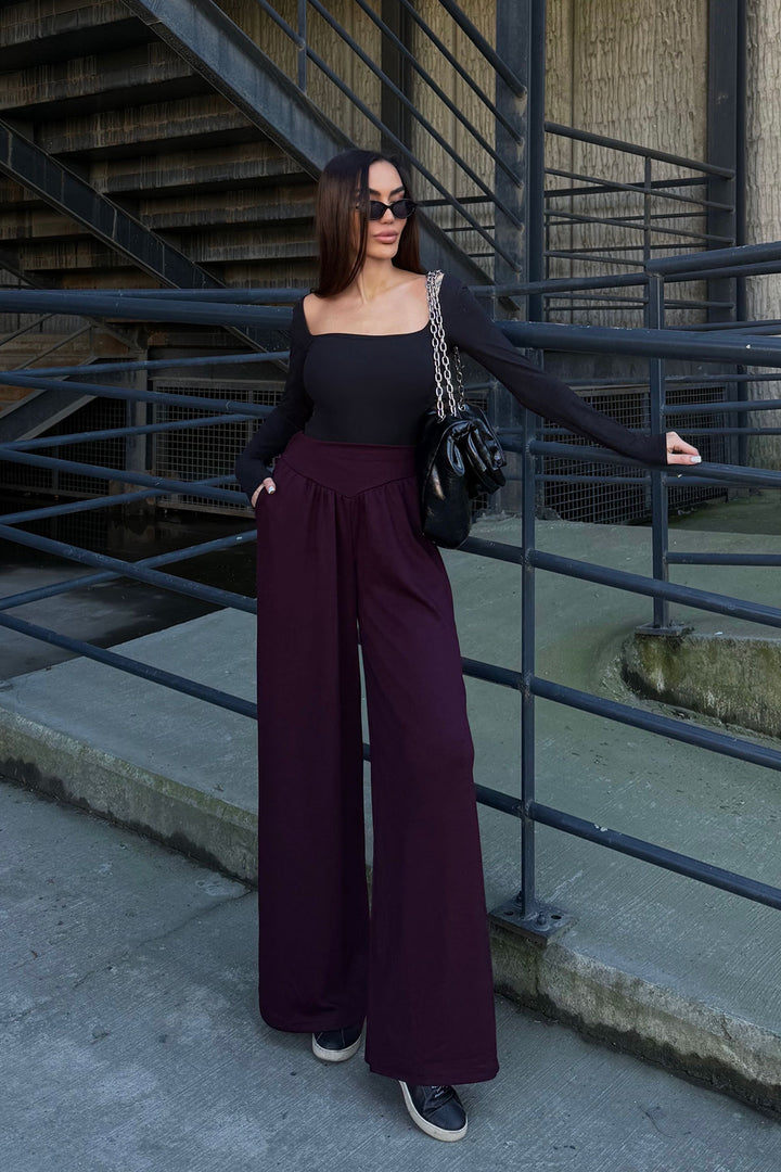 Burgundy Spanish Hem Ultra Soft Fabric Trousers BCDF-25P0003 - Nuevo Casas Grandes