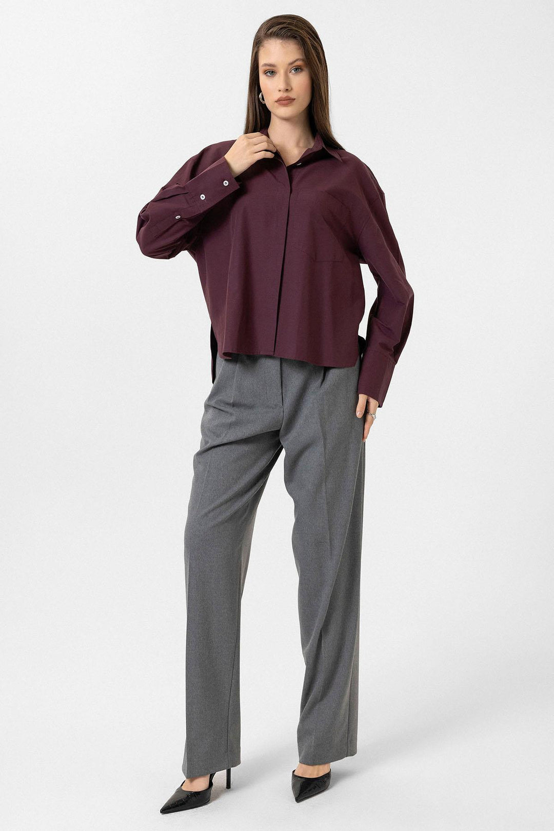 ANT Antioch Bordeaux Women's Basic Poplin Shirt - Goshen