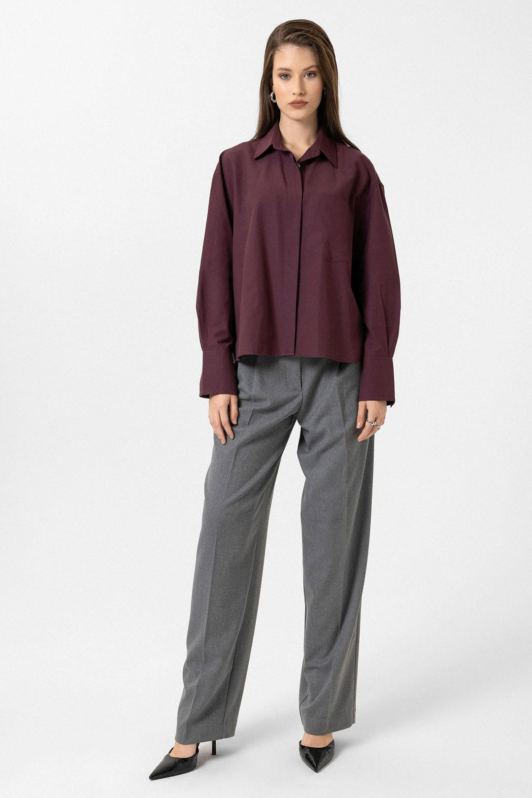 ANT Antioch Bordeaux Women's Basic Poplin Shirt - Goshen
