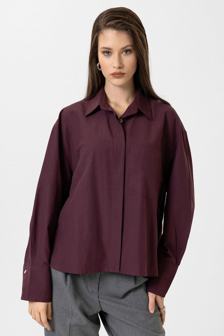 ANT Antioch Bordeaux Women's Basic Poplin Shirt - Goshen