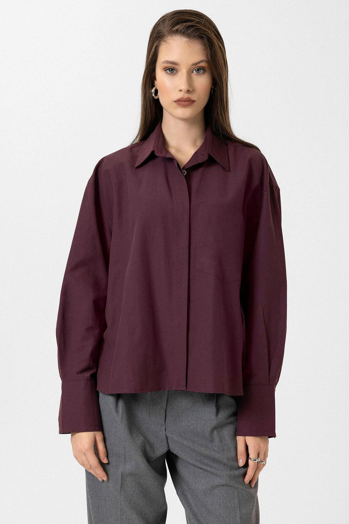 ANT Antioch Bordeaux Women's Basic Poplin Shirt - Goshen
