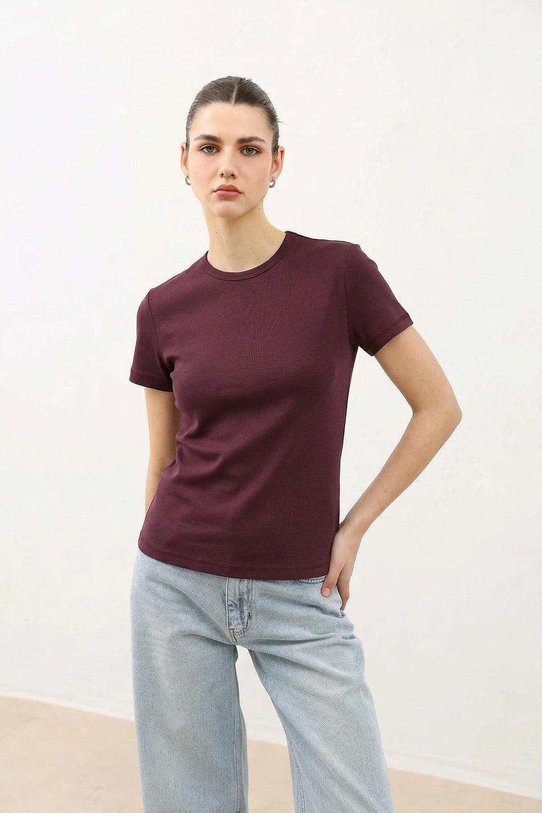 ANT Antioch Bordo Kadın Basic T-Shirt - Owings Mills