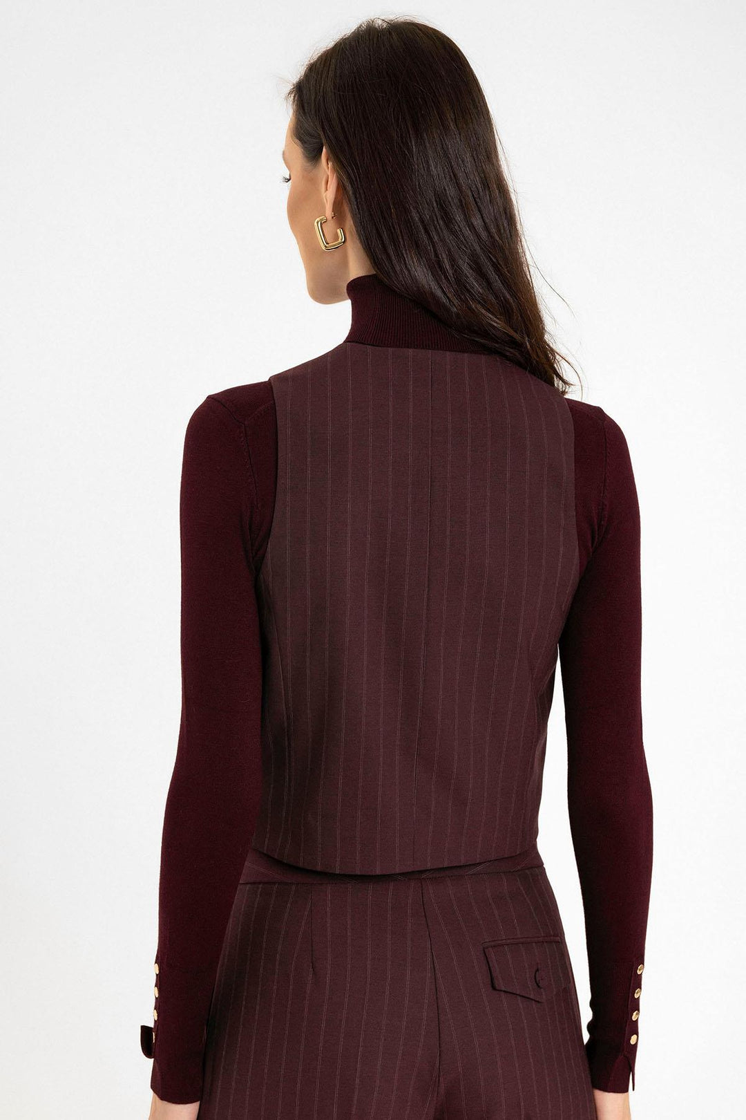 ANT Antioch Bordo Kadın Çizgili Düğme Kapama Yelek - Poitiers