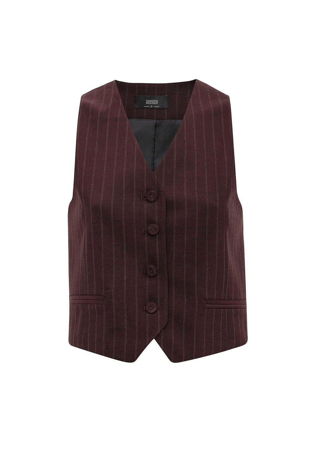 ANT Antioch Bordo Kadın Çizgili Düğme Kapama Yelek - Poitiers