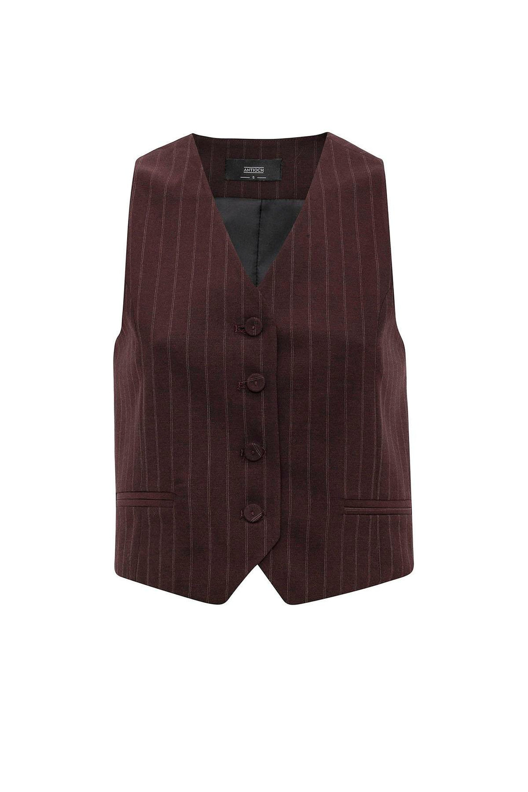 ANT Antioch Bordo Kadın Çizgili Düğme Kapama Yelek - Poitiers
