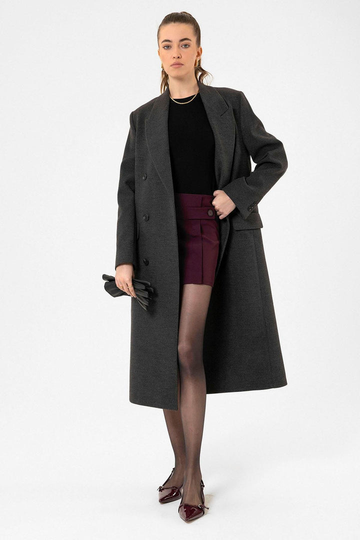 ANT Antioch Bordo Kadın Düğme Detaylı Mini Etek - Florence-Graham